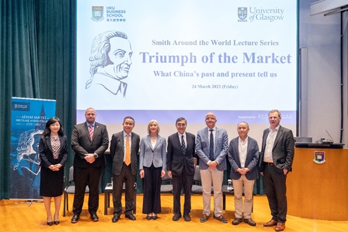 (1st to 8th from left) Dr Xiang Li, Professor Scott Spurlock, Professor Zhiwu Chen, Professor Sara Carter, Professor Richard Wong, Professor Kostas Kontis, Professor Xiaodong Zhu and Professor John Finch attend the Smith Around the World Lecture Series.